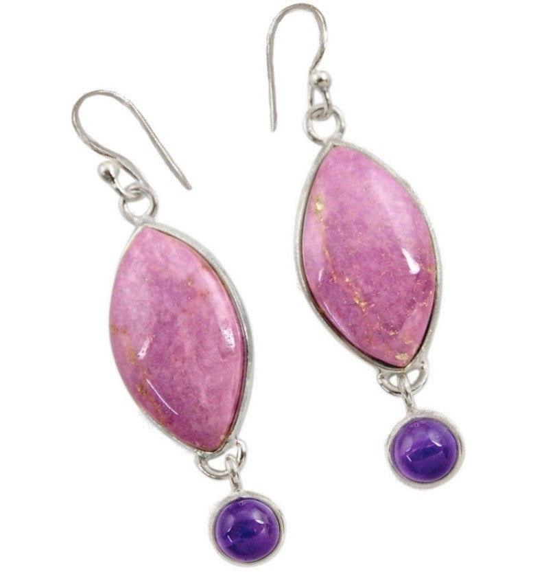 16.44 cts Natural Purple Phosphosiderite ( Hope Stone) Amethyst Solid .925 Sterling Silver Earrings - BELLADONNA
