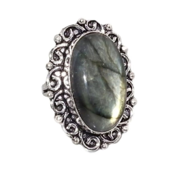 Natural Fiery Labradorite .925 Sterling Silver Ring Size 7 - BELLADONNA