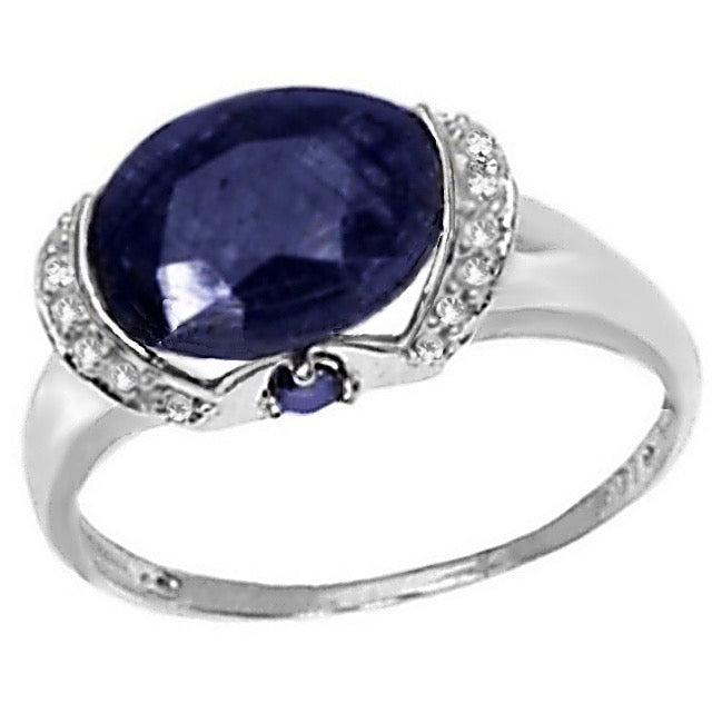 2.79 / 2 X 0.11 Cts Blue Sapphire, White Diamond, 9kt White Gold Ring Size US 8 - BELLADONNA