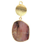 Natural Pink Opal Gemstone set in Brass and 24K Yellow Gold Pendant with 14k Gold Chain - BELLADONNA