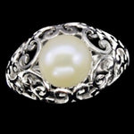 26.84 Cts Natural Creamy White Pearl , AAA Cz Solid .925 Silver Size 8.5 - BELLADONNA