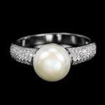 Natural Unheated White Pearl, White Cz Solid .925 Silver Size 8 - BELLADONNA
