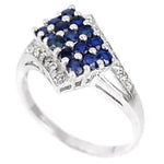 15 Natural Blue Sapphires, White Cubic Zirconia Solid .925 Sterling Silver Ring Size 9 or R - BELLADONNA