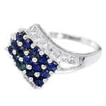 15 Natural Blue Sapphires, White Cubic Zirconia Solid .925 Sterling Silver Ring Size 9 or R - BELLADONNA