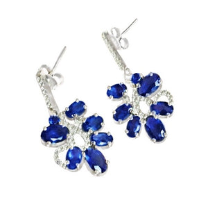 Faceted Drop Sapphire Quartz, White Topaz Earrings In Solid.925 Sterling Silver - BELLADONNA