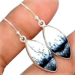 Natural Merlinite Dendritic Opal Gemstone Solid. 925 Sterling Silver Earrings - BELLADONNA