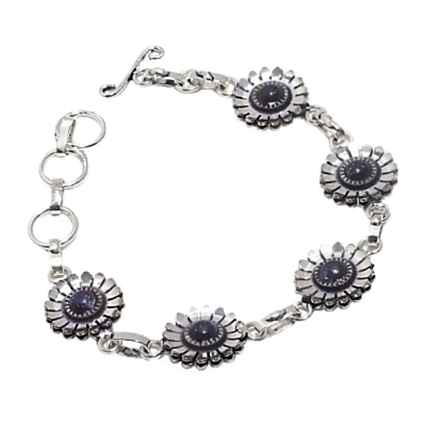 Purple Sandstone Florals set in .925 Sterling Silver Bracelet - BELLADONNA