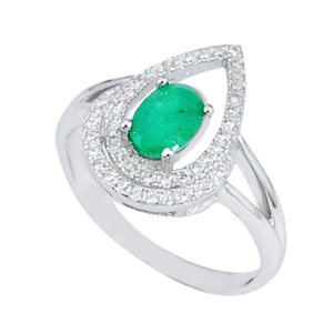4.40 cts AAA Natural Brazilian Emerald, White Topaz  Solid .925 Sterling Silver  Size: 8.5 - BELLADONNA