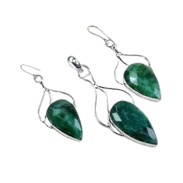 AAA+ Emerald Gemstone .925 Silver Pendant & Earrings - BELLADONNA