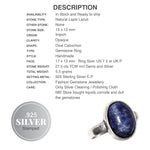 Natural Lapis Lazuli Gemstone .925 Silver Ring Size US 7.5 or UK P - BELLADONNA