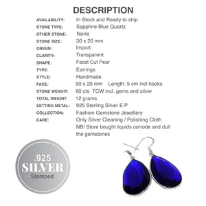 Faceted Sapphire Quartz Gemstone Pears 925 Sterling Silver Earrings - BELLADONNA