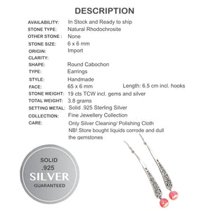 Natural Rhodochrosite Gemstone Solid .925 Sterling Silver Long Earrings - BELLADONNA