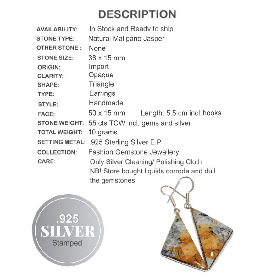 Natural Maligano Jasper Gemstone .925 Sterling Silver Earrings - BELLADONNA