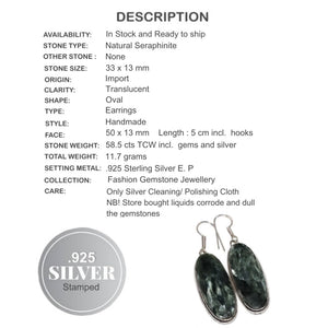 Natural Seraphinite Oval Gemstone .925 Sterling Silver Earrings - BELLADONNA