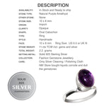Dainty Handmade Purple Amethyst Oval Gemstone .925 Silver Ring Size US 6.5 or N - BELLADONNA