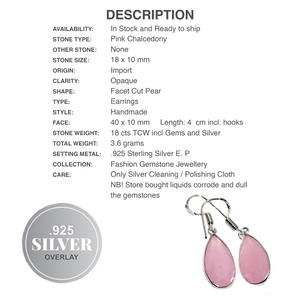 Pink Chalcedony Pear Shape Gemstone .925 Sterling Silver Earrings - BELLADONNA