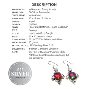 Bi-Colour Tourmaline , White Pearl Gemstone .925 Silver Earrings - BELLADONNA