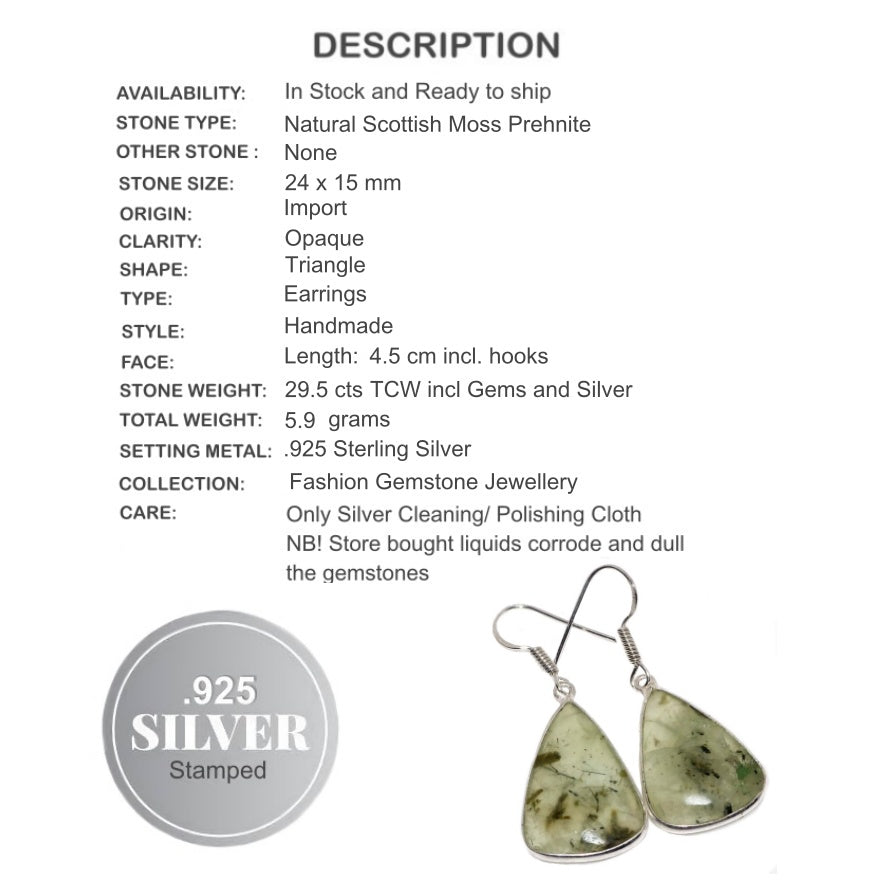 Natural Scottish Moss Prehnite Gemstone .925 Sterling Silver Earrings - BELLADONNA
