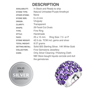 Natural Unheated Purple Amethyst, White Cz Solid .925 Silver 14K white Gold Ring 7.5 or P - BELLADONNA