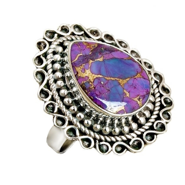 Natural Purple Copper Turquoise & Solid .925  Silver Ring Size 7 - BELLADONNA