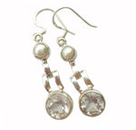 Natural White Topaz and White Pearl set in Solid .925 Sterling Silver Earrings - BELLADONNA
