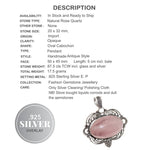 Natural Rose Quartz Gemstone .925 Sterling Silver Pendant - BELLADONNA
