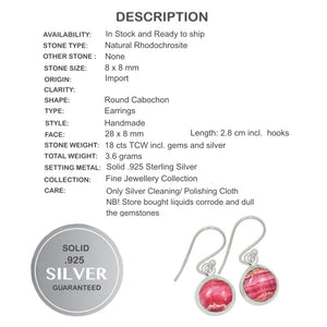 Dainty Natural Rhodochrosite Gemstone Solid .925 Sterling Silver Earrings - BELLADONNA