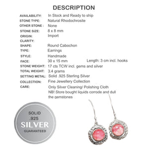 Trendy Natural Rhodochrosite Gemstone Solid .925 Sterling Silver Earrings - BELLADONNA