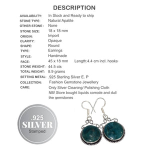 Natural Neon Blue Apatite Round Gemstone .925 Sterling Silver Earrings - BELLADONNA