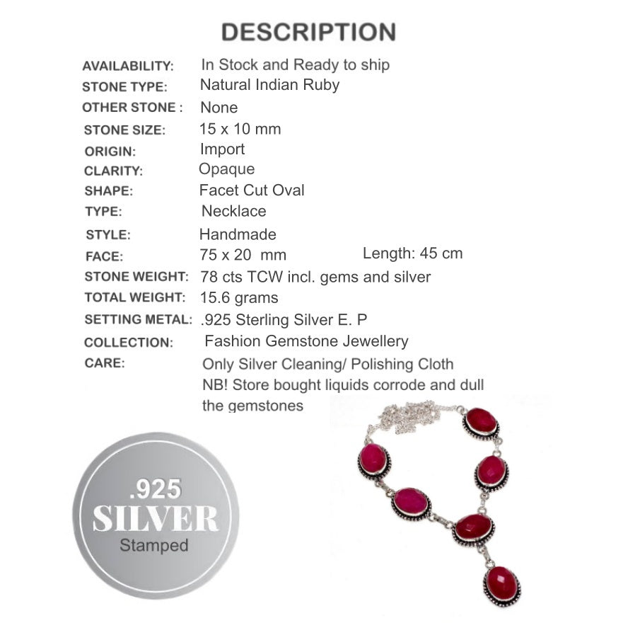 Natural Indian Cherry Ruby Necklace Set In .925 Sterling Silver - BELLADONNA
