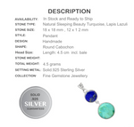 Natural Sleeping Beauty Turquoise, Lapis Lazuli Solid .925 Sterling Silver Pendant - BELLADONNA