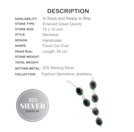Handmade Emerald Quartz Oval Gemstone 925 Silver Necklace - BELLADONNA