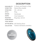 Natural Blue Apatite Gemstone .925 Sterling Silver Ring Size US 8.5 - BELLADONNA