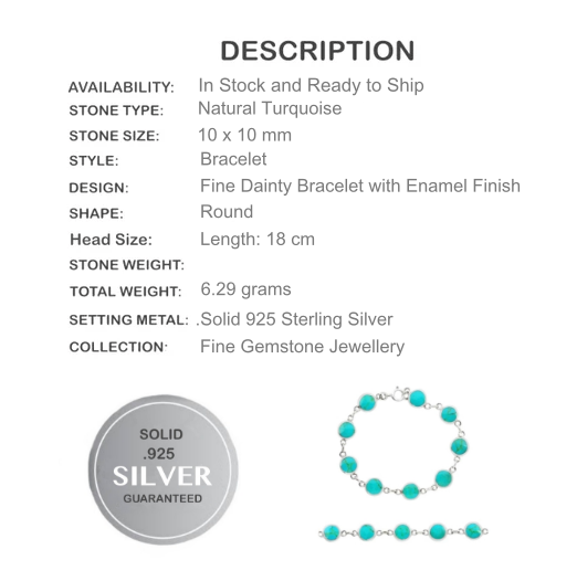 Fine Turquoise Enamel Gemstone Solid .925 Sterling Silver Bracelet - BELLADONNA