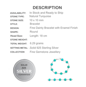 Fine Turquoise Enamel Gemstone Solid .925 Sterling Silver Bracelet - BELLADONNA