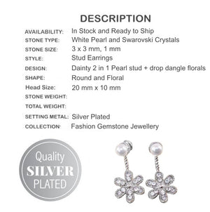 Dainty White Pearl and Crystals Silver Plated Stud Earrings - BELLADONNA