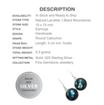 Night Sky Natural Larvikite Black Moonstone Gemstone Solid .925 Sterling Silver Earrings - BELLADONNA