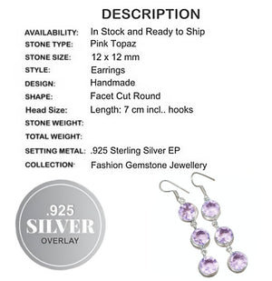 Pastel Pink Topaz Gemstone .925 Silver Earrings - BELLADONNA