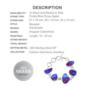 Handmade Purple Blue Drusy Agate Gemstone .925 Silver Bracelet - BELLADONNA