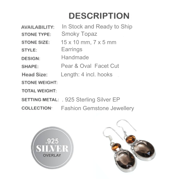 Faceted Smoky Topaz Oval Gemstone .925 Silver Earrings - BELLADONNA
