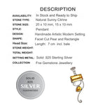 Natural Lemon Citrine Gemstone Pendant In Solid .925 Sterling Silver - BELLADONNA