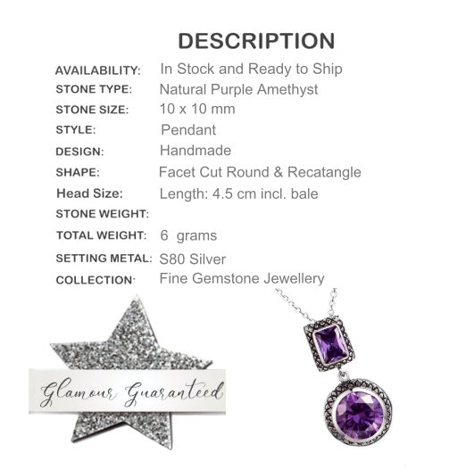 Mixed Shapes Purple Amethyst Gemstone S80 Silver Pendant - BELLADONNA