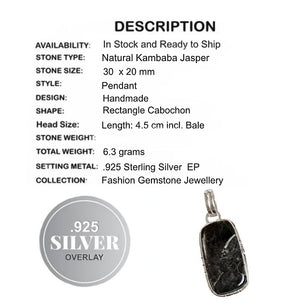 Natural African Kambaba Jasper .925 Sterling Silver Pendant - BELLADONNA