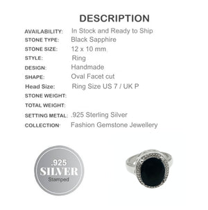 Black Sapphire  .925 Silver Ring Size US 7 / UK P - BELLADONNA