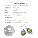 Handmade Antique Style Citrine Pear Gemstone .925 Silver Earrings - BELLADONNA
