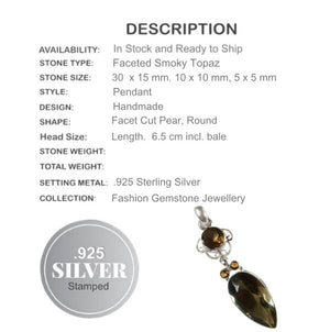 Handmade Smoky Topaz, Cognac Citrine Gemstone, .925 Silver Pendant - BELLADONNA