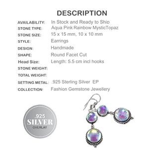 Aqua Pink Rainbow Mystic Topaz Gemstone .925 Sterling Silver Earrings - BELLADONNA