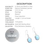 Natural Caribbean Larimar Solid .925 Sterling Silver Earrings - BELLADONNA