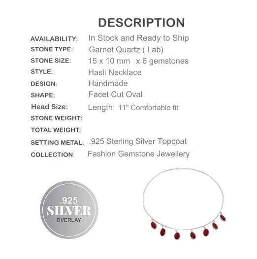 Handmade Hasli Garnet Quartz Ovals Gemstone .925 Silver Necklace - BELLADONNA