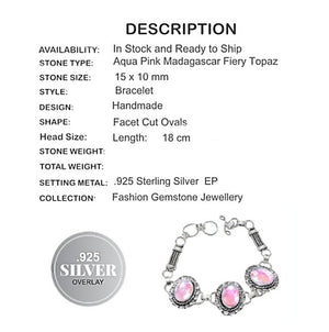 Aqua Pink Madagascar Fire Topaz Gemstone .925 Silver Bracelet - BELLADONNA